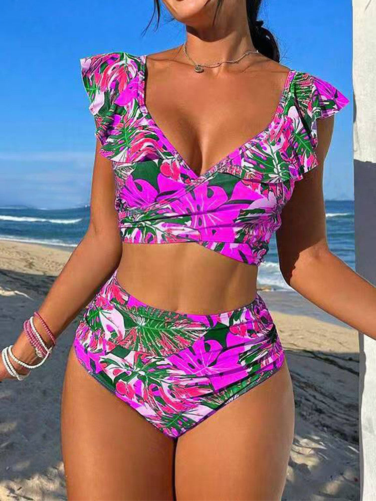Damen Hoch-tailliertes Badebikini mit verspielten Rüschendetails R&B