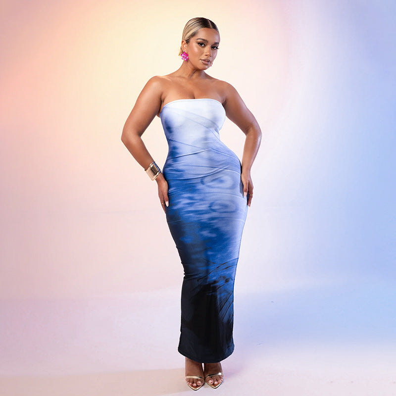 Damen Bodycon Maxi-Kleid mit elegantem Farbverlauf R&B