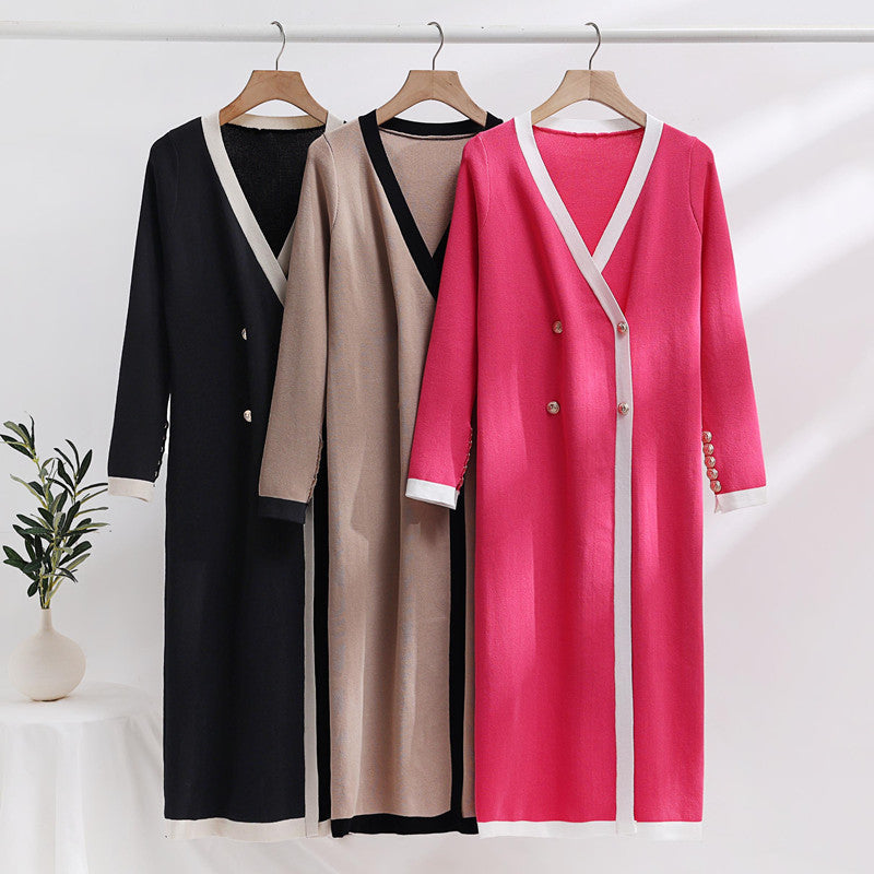 Damen eleganter Strickmantel mit Knopfdetails und V-Ausschnitt R&B