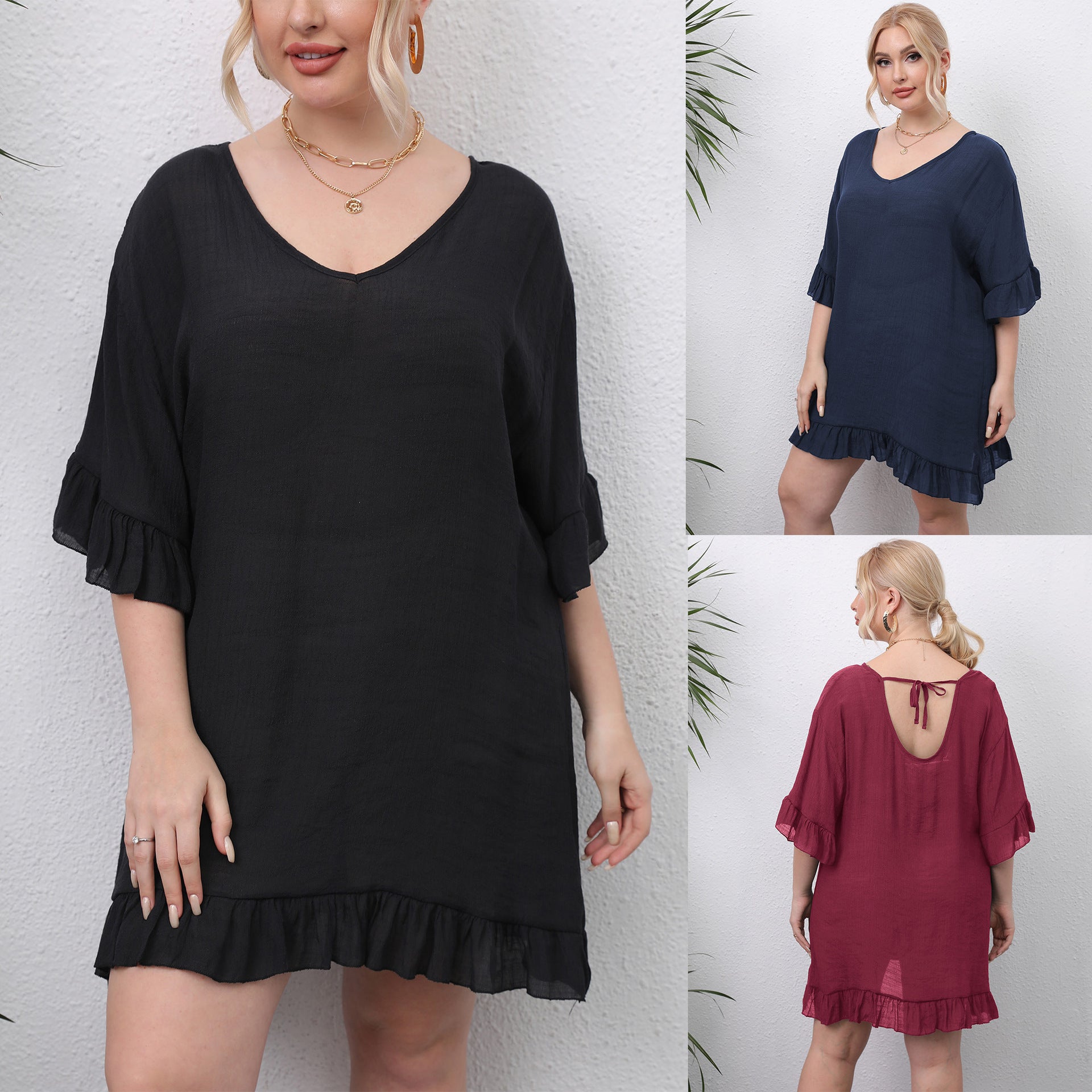 Damen leichtes Strandkleid mit voluminösen Rüschen R&B