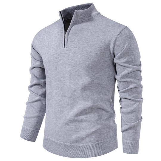 Herren feiner Strickpullover mit kurzem Reißverschluss und hohem Kragen R&B