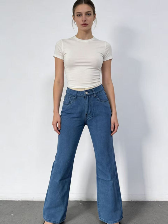 Damen Weite Jeans mit Schmetterlingsstickerei