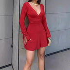 Damen Wickelkleid mit langen Ärmeln und dekorativen Knoten R&B