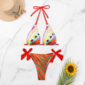 Damen Triangel-Bikini mit stylischen Schleifen und buntem Streifenmuster R&B