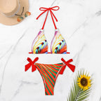 Damen Triangel-Bikini mit stylischen Schleifen und buntem Streifenmuster R&B
