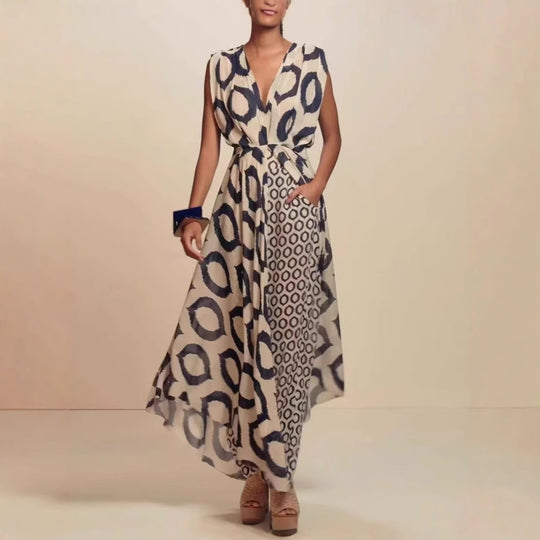 Damen Maxikleid mit modernem Kreismuster von R&B