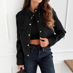 Damen elegante Jacke aus weichem Wildleder mit Knopfdetails R&B