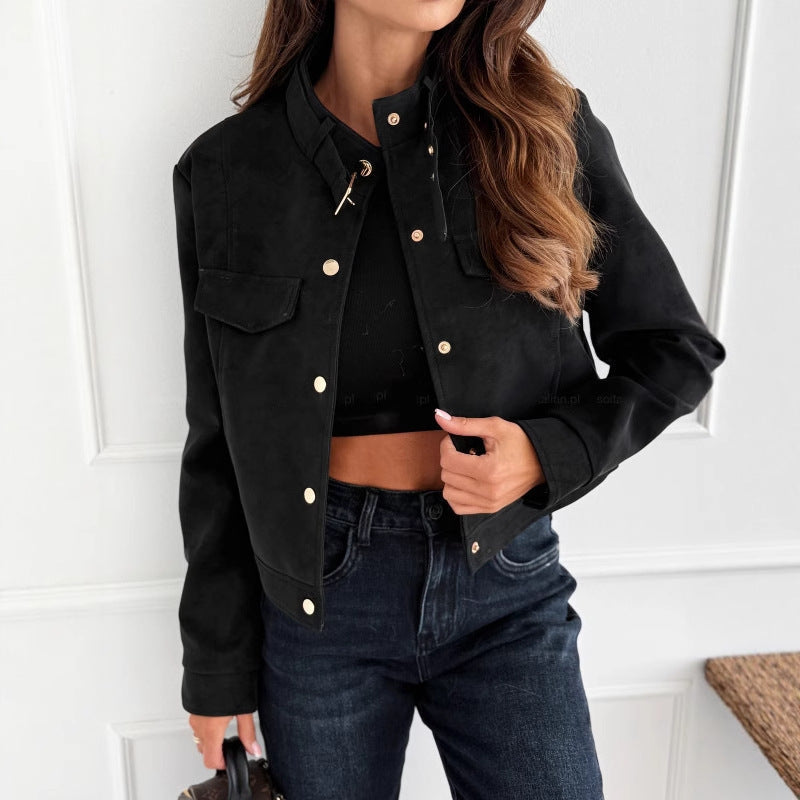 Damen elegante Jacke aus weichem Wildleder mit Knopfdetails R&B