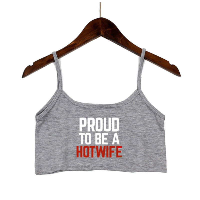 Damen Crop-Top mit modernen Schriftzügen und verstellbaren Trägern R&B