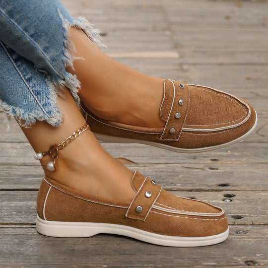 Damen Mokassin-Schuhe aus hochwertigem Denim mit dekorativen Metallakzenten R&B