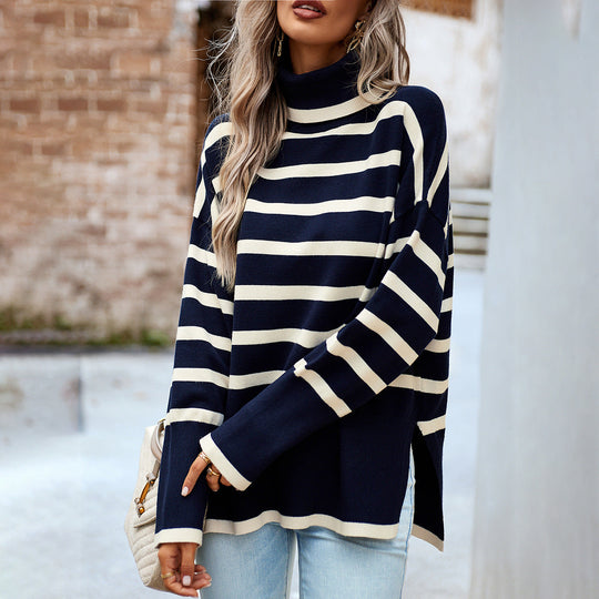 R&B | Gestreifter Rollkragen-Winterpullover