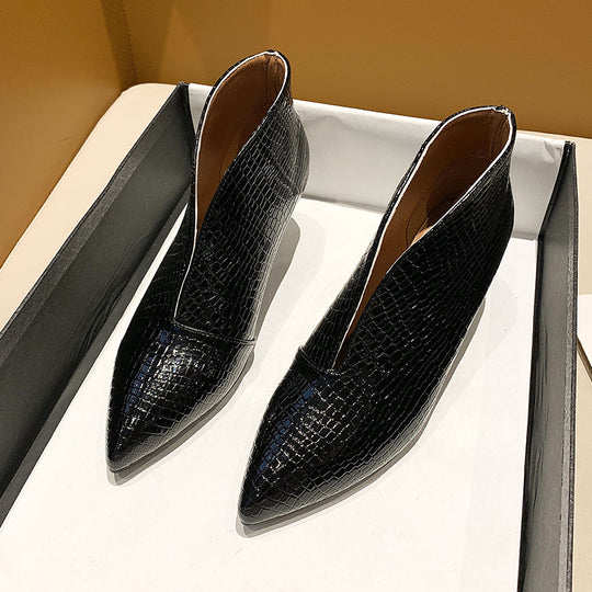 Damen nan spitze Stiefelette mit Krokoprägung und niedrigem Kittenabsatz R&B