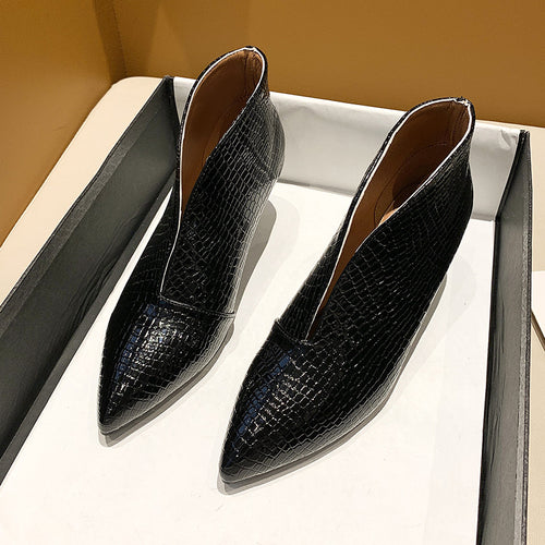 Damen nan spitze Stiefelette mit Krokoprägung und niedrigem Kittenabsatz R&B
