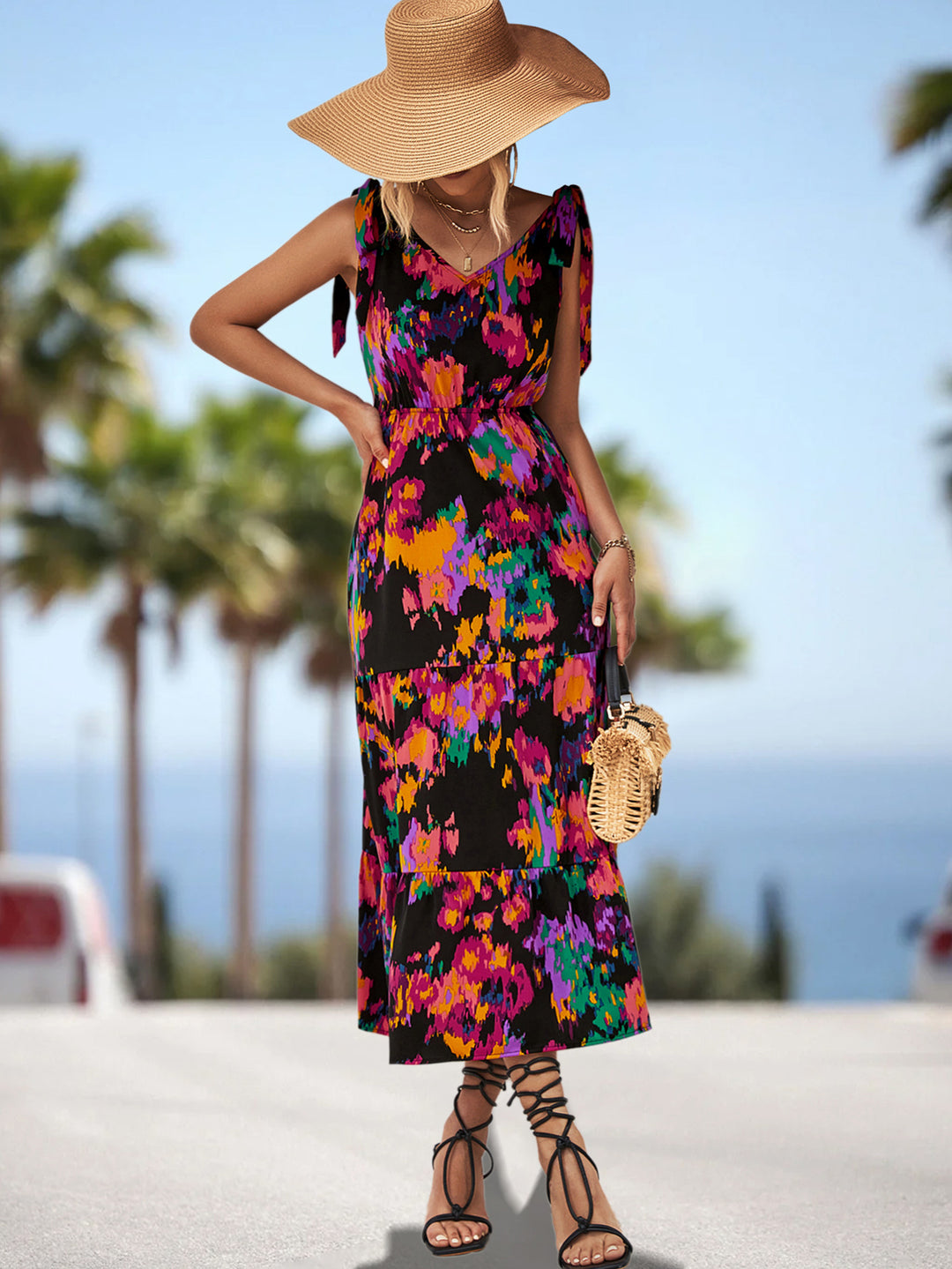 Damen Maxikleid mit verspieltem Floralprint und luftigen Trägern R&B