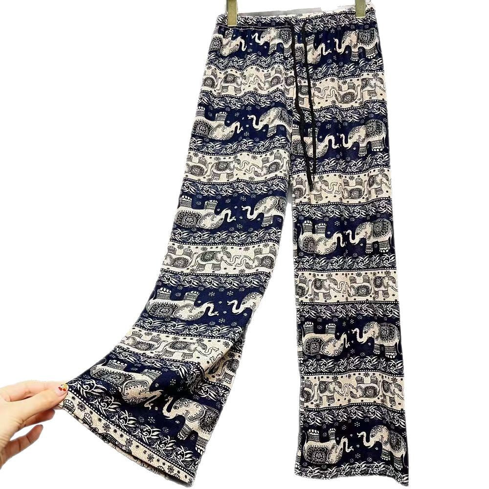 Damen Haremshose mit buntem Elefantenmuster