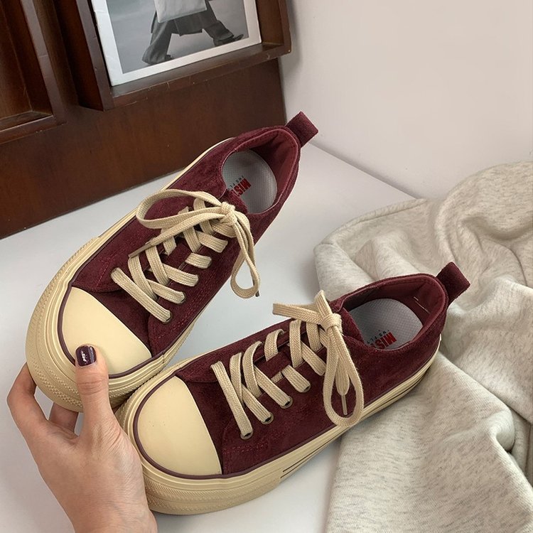 Damen modische Plateau-Sneaker mit samtiger Oberfläche und elastischem Schnürsystem R&B