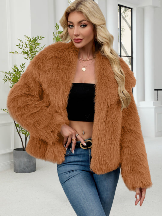 Damen Flauschige Kunstpelzjacke mit oversized Schnitt und voluminösen Ärmeln R&B