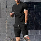 Herren nan athletisches Freizeit-Set aus Baumwoll-Feinjersey mit Kontrastbündchen und Kordelbund-Kurzhose R&B