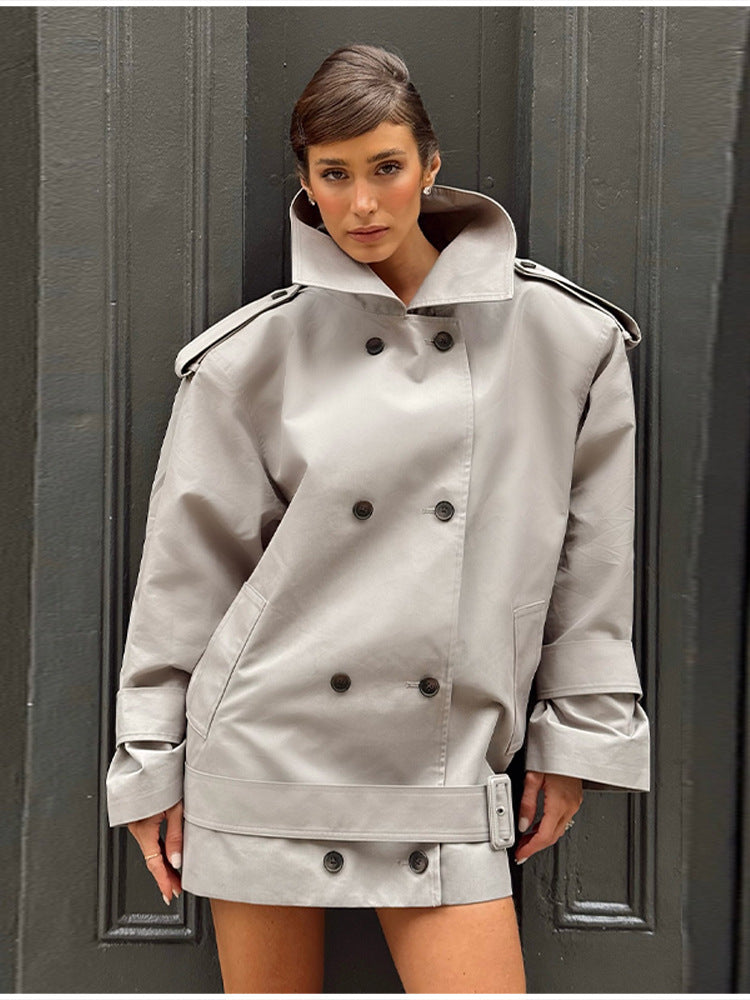 Damen Urbaner Trenchcoat mit hohem Kragen und doppelter Knopfleiste R&B