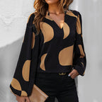 Damen Bluse mit Modischem V-Ausschnitt und Einzigartigem Muster R&B
