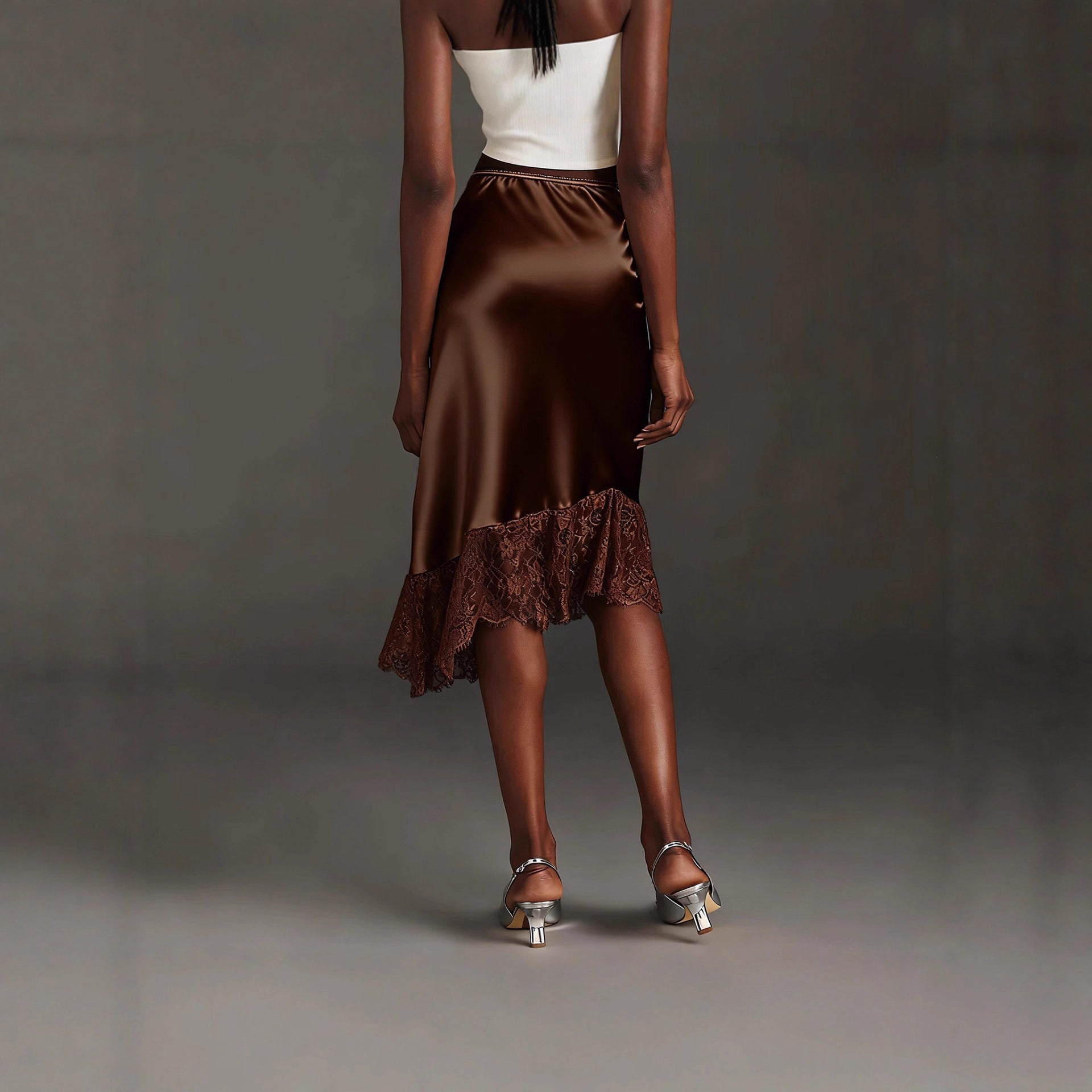Damen Satinrock mit Spitze und asymmetrischem Saum R&B