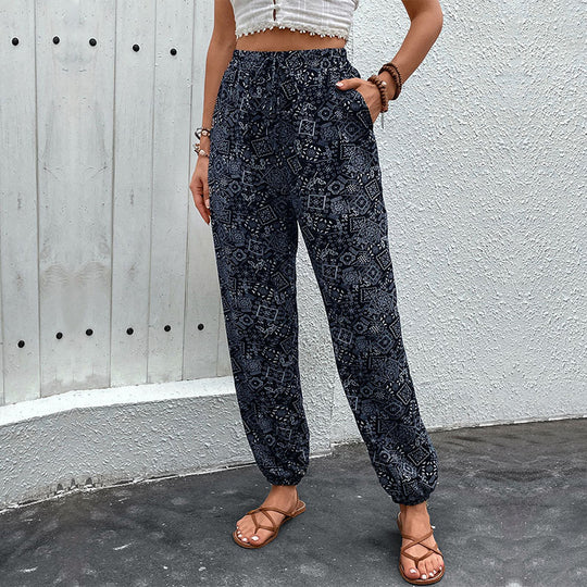 Damen Lockere Haremshose mit elastischem Bund und seitlichen Taschen R&B
