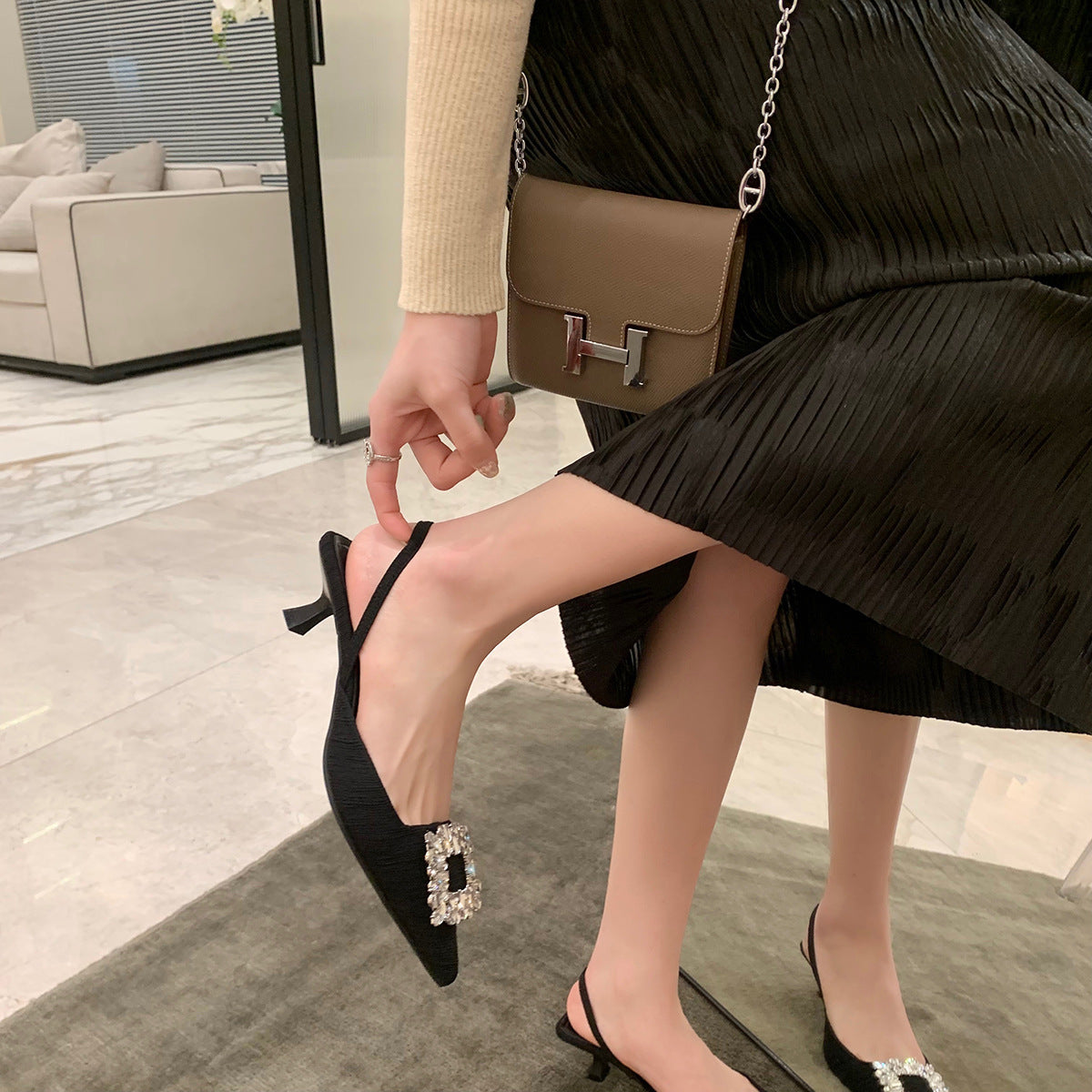 Damen Slingback Pumps mit funkelndem Schmuckdetail