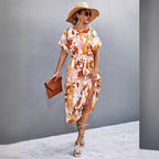 Damen Maxi-Kleid mit fließendem Schnitt und bindbarem Taillengürtel R&B