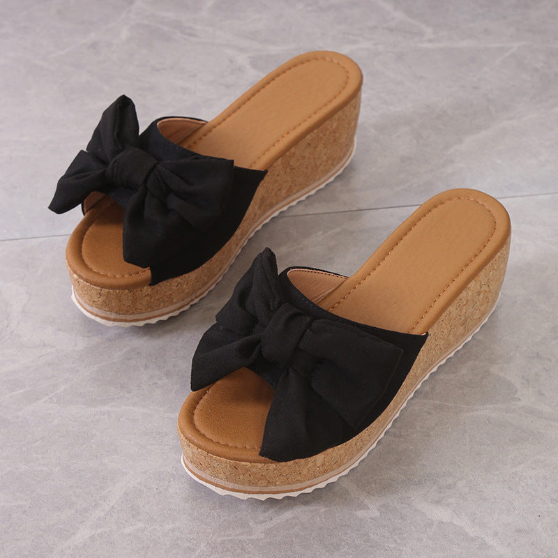 Damen Plattform-Sandalen mit modischem Leopardenmuster und eleganter Schleife R&B