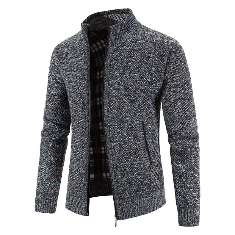 Herren Strickjacke mit modernem Stehkragen und Noppenstruktur R&B