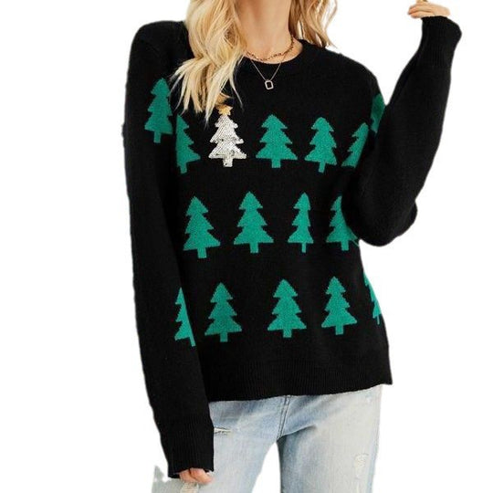Damen kuscheliger Weihnachtspullover mit festlichem Tannenbaum-Design R&B