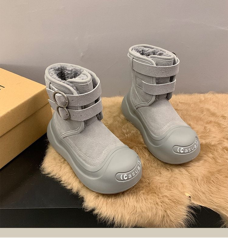 Damen Fleecegefütterte Winterstiefel mit robuster Sohle und verstellbarem Klettverschluss