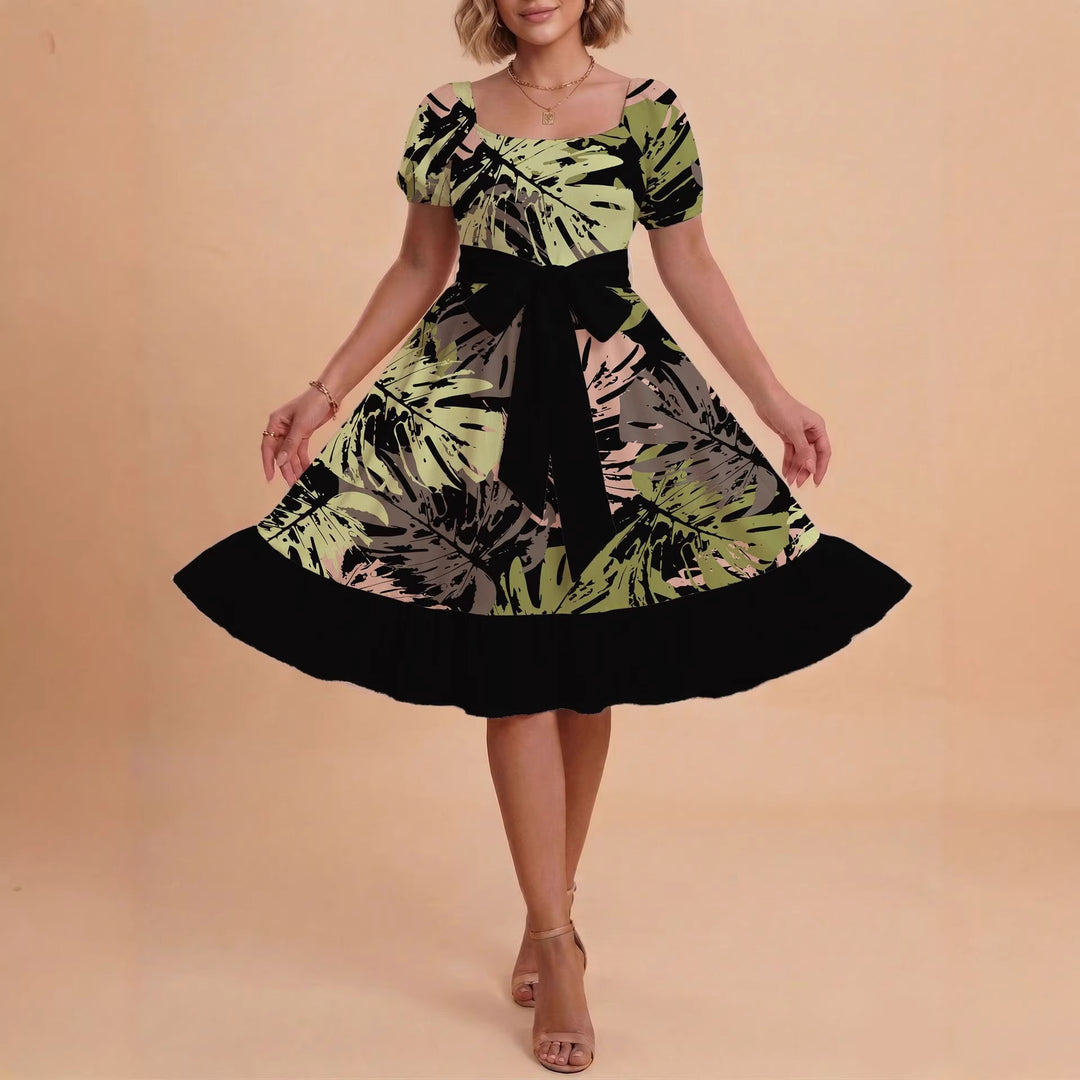 Damen Midikleid mit verspieltem Druck und tailliertem Schnitt R&B