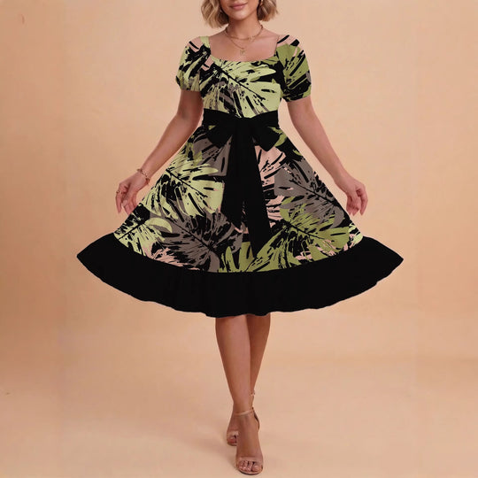 Damen Midikleid mit verspieltem Druck und tailliertem Schnitt R&B