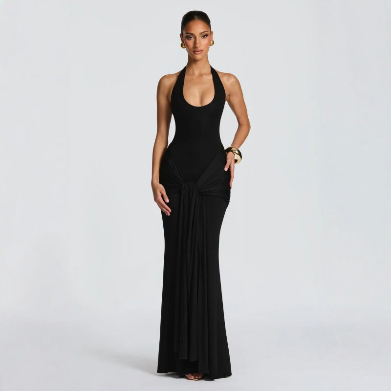 Damen Langes Wickelkleid mit tiefem V-Ausschnitt und Raffungen R&B