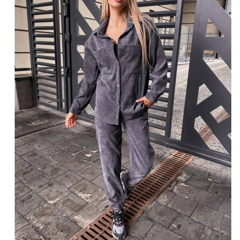Damen bequeme Lounge-Set mit Knopfleiste und elastischen Bündchen R&B