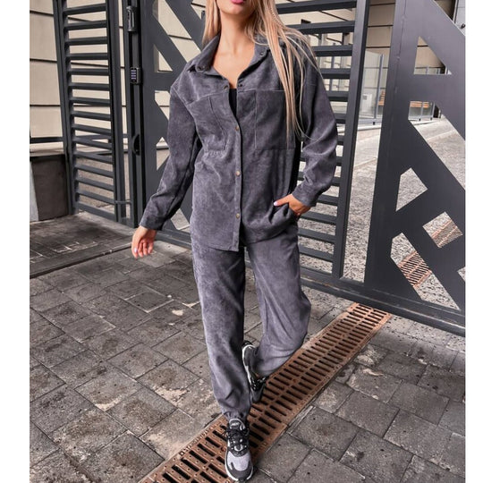Damen bequeme Lounge-Set mit Knopfleiste und elastischen Bündchen R&B
