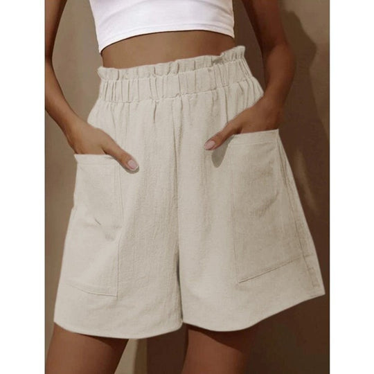 R&B | Shorts aus Baumwolle und Leinen mit hoher Taille für Damen