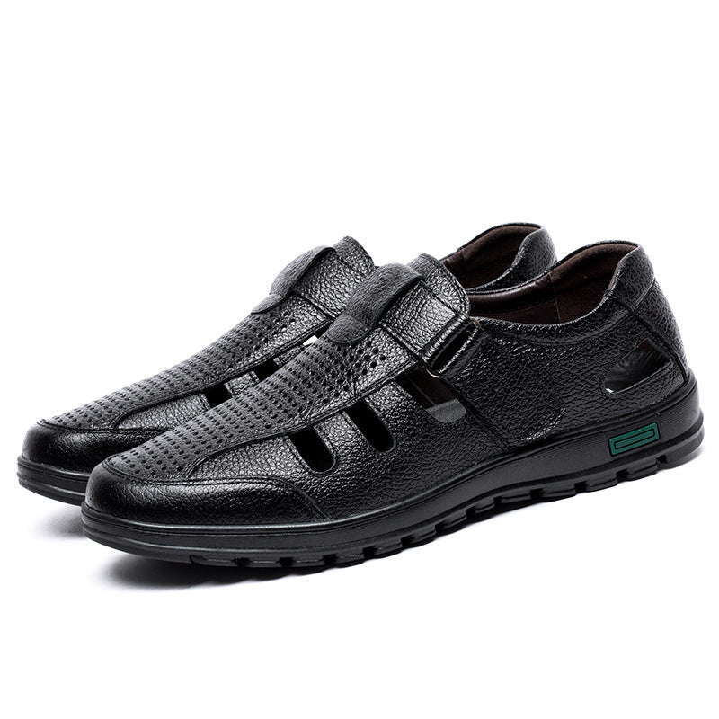 Herren Atmungsaktive Leder Sandalen mit Klettverschluss R&B