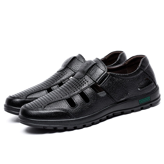 Herren Atmungsaktive Leder Sandalen mit Klettverschluss R&B