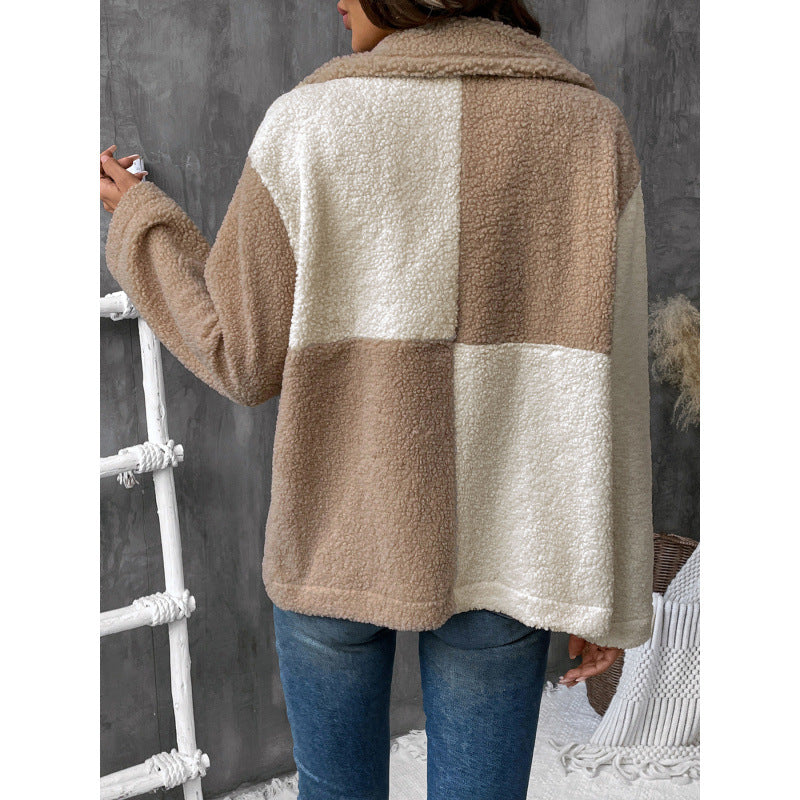 Damen kuschelweiche Fleecejacke mit Blockmuster R&B