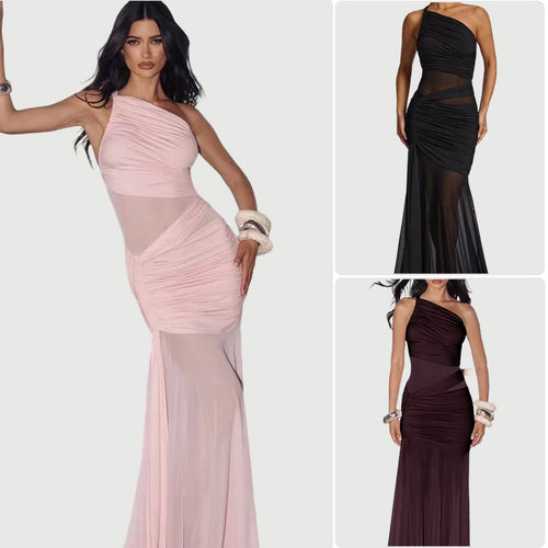 Damen elegantes asymmetrisches Abendkleid mit raffinierten Rüschendetails R&B
