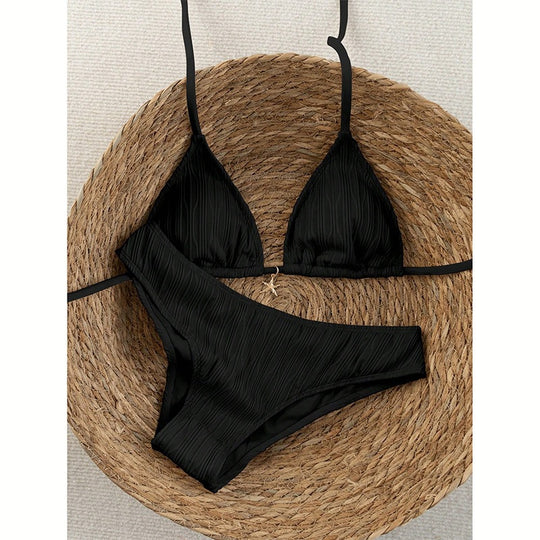 Damen Triangel-Bikini mit strukturiertem Oberteil und hoher Taille R&B