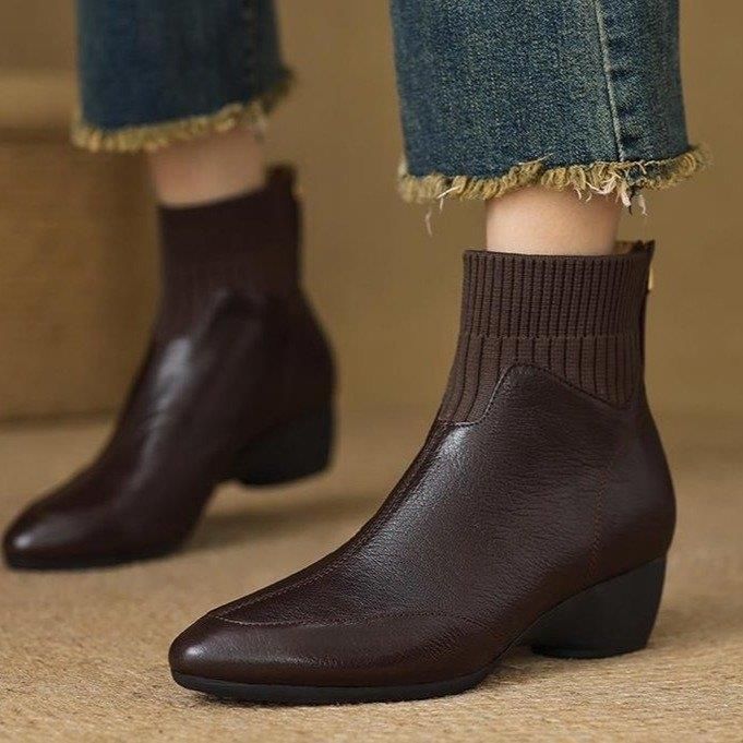 Damen Elegante Ankle Boots mit seitlichem Reißverschluss und elastischer Sockeneinstieg