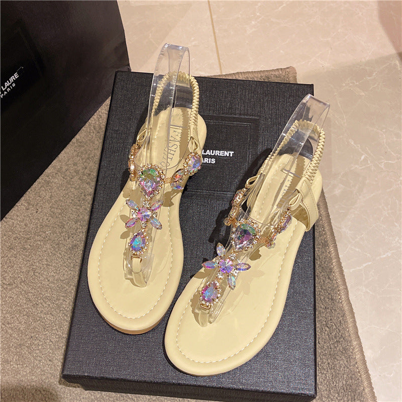 Damen elegante Zehentrenner-Sandalen mit funkelndem Strass R&B