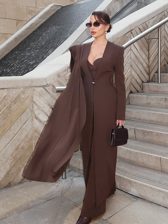 Damen elegante Bodentiefe Blazer-Kleid R&B