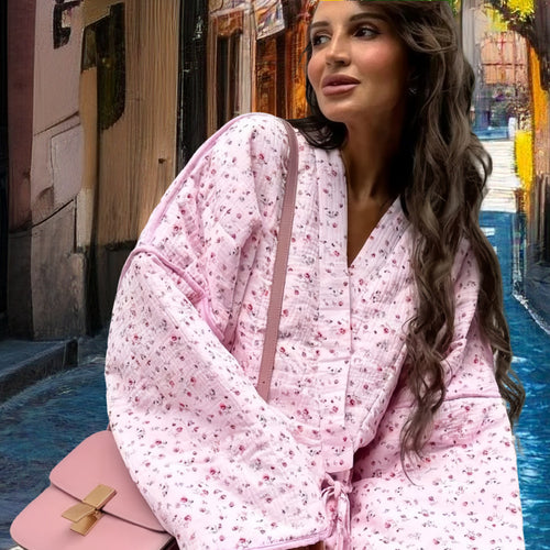 Damen Leichte Übergangsjacke mit floralen Mustern und voluminösen Ärmeln R&B