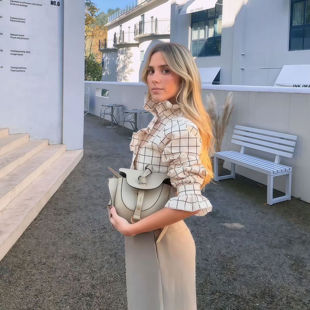 Damen Karierte Bluse mit eleganten Rüschendetails R&B