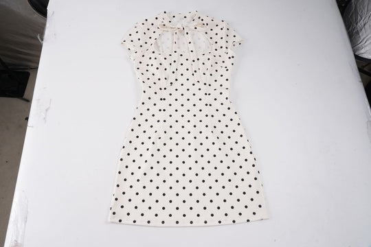 Damen Polka-Dot Kleid mit schickem Kragen und Bindegürtel R&B