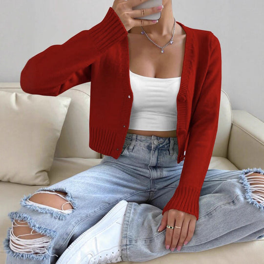Damen Kurzstrickjacke mit feinem Rippstrickdesign R&B